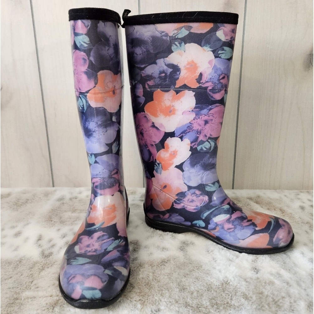 Kamik Floral Print Waterproof Rubber Rain Boots Size 7 Cottagecore Gardening